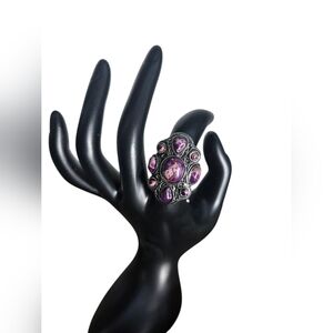 Purple Jasper Gemstone Ring Size 9 Set In A Vintage Stainless Steel Band